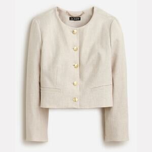 NWT J. Crew Louisa Crop Jacket Womens Plus 16 Stretch Linen Blend Ivory Flax